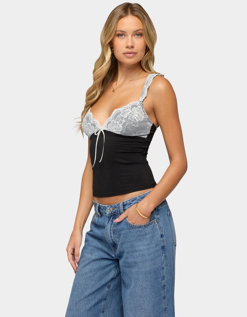 EDIKTED Troya Contrast Lacey Top image number 1
