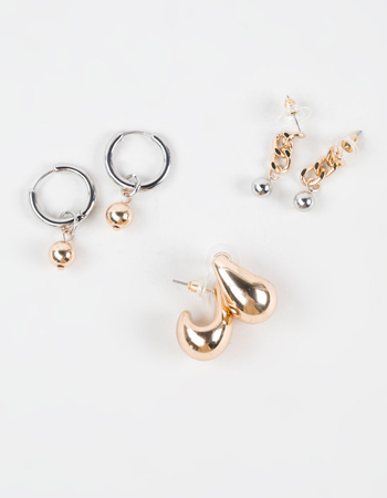 FULL TILT 3 Pack Chunky/Mixed Metal Hoop Earrings Primary Image