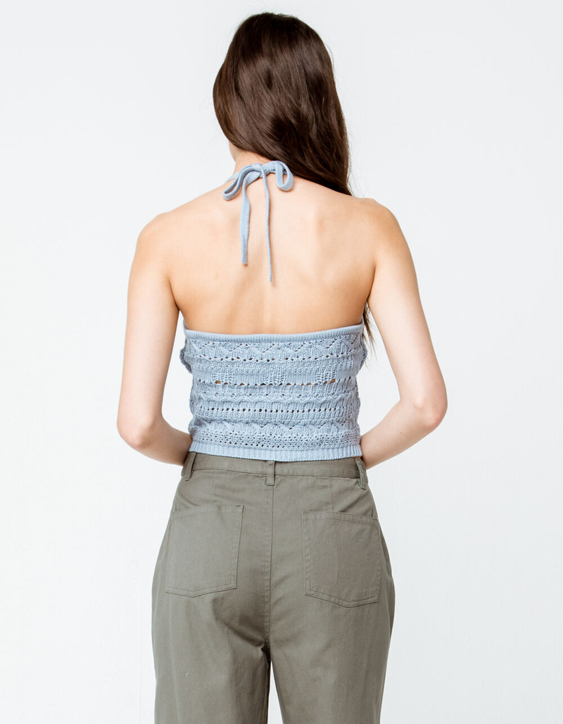 SKY AND SPARROW Sweater Knit Light Blue Womens Halter Top image number 2