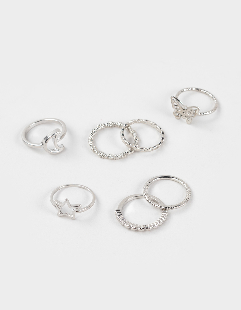 FULL TILT 7 Pack Star/Moon/Butterfly Dainty Rings image number 0