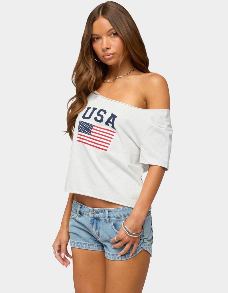 EDIKTED USA Babe Off Shoulder Tee image number 2