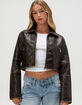 WEST OF MELROSE Womens Crop Faux Leather Jacket image number 1