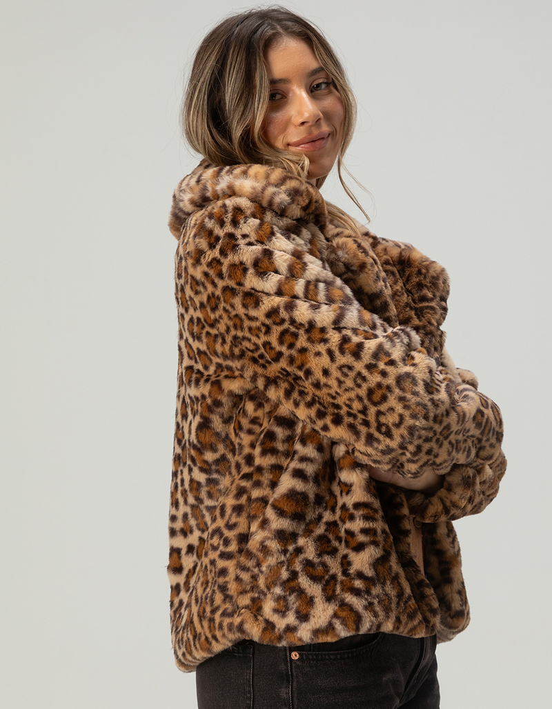RSQ Womens Leopard Print Soft Fur Jacket image number 2