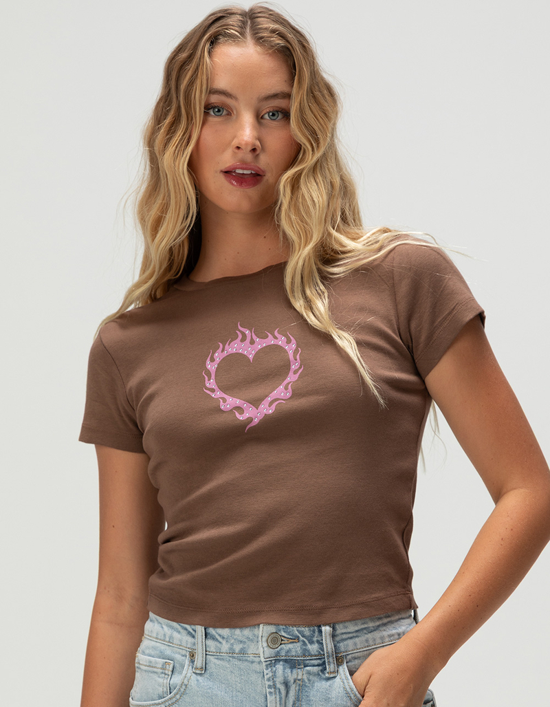 FULL TILT Flaming Heart Womens Baby Tee image number 1