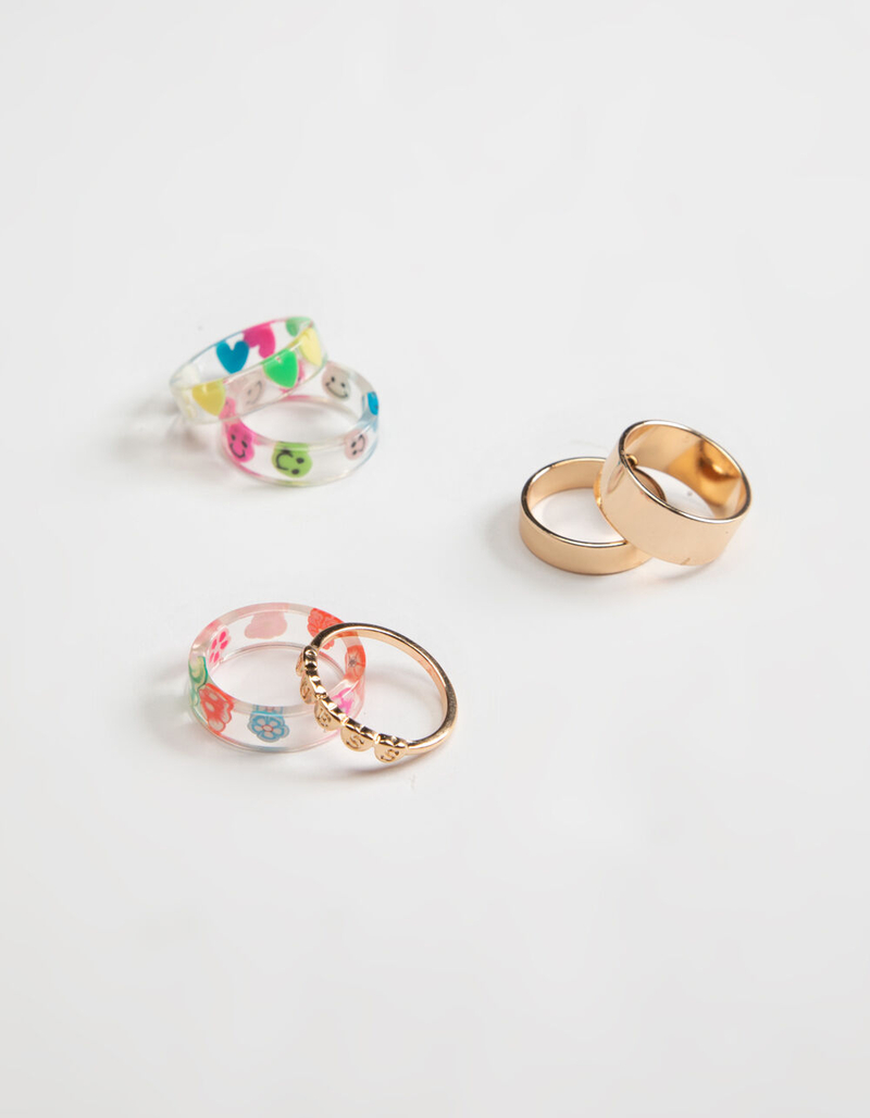 FULL TILT 6 Pack Happy Flower and Heart Acrylic Ring Set image number 0