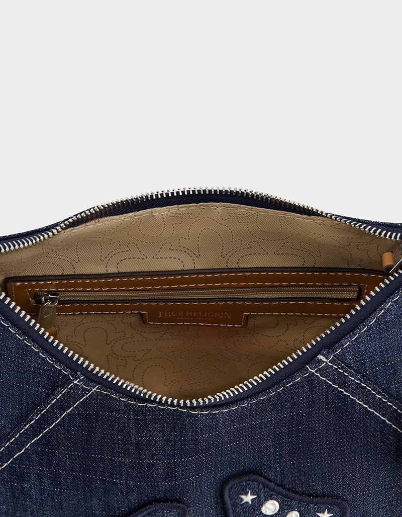 TRUE RELIGION Studded Logo Denim Hobo Bag image number 5
