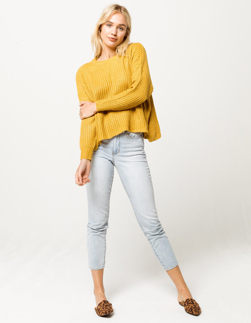 POOF Drop Shoulder Crop Mustard Womens Sweater image number 3