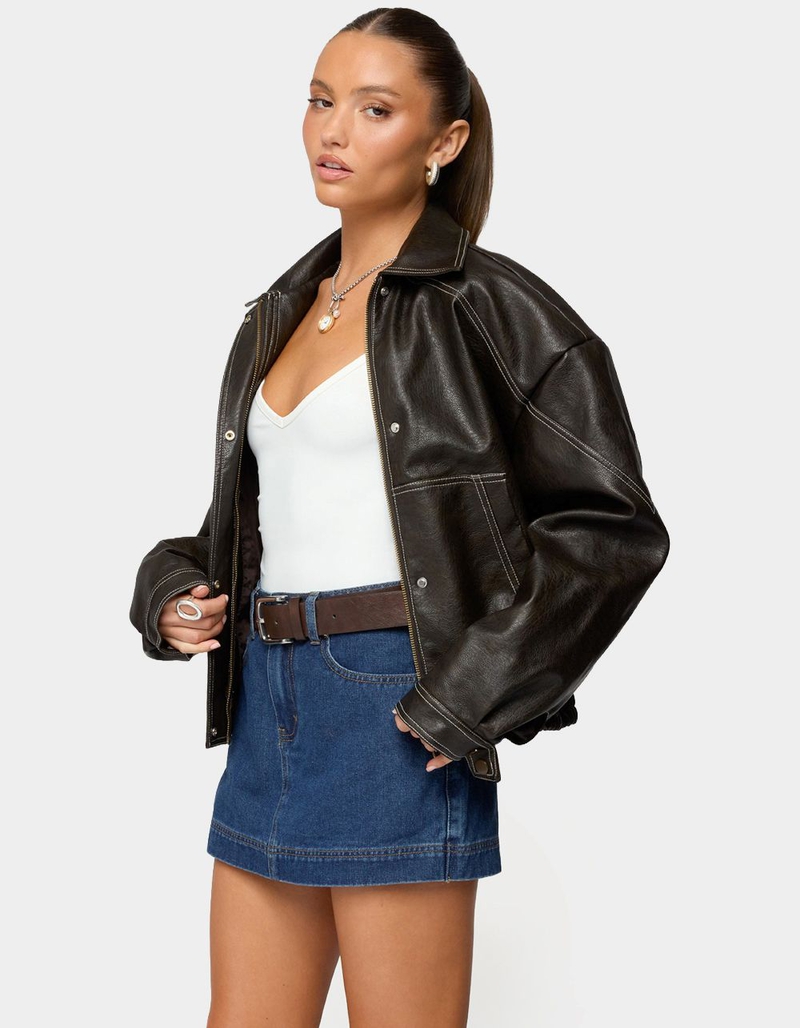 EDIKTED Jaxson Oversized Faux Leather Bomber Jacket image number 1