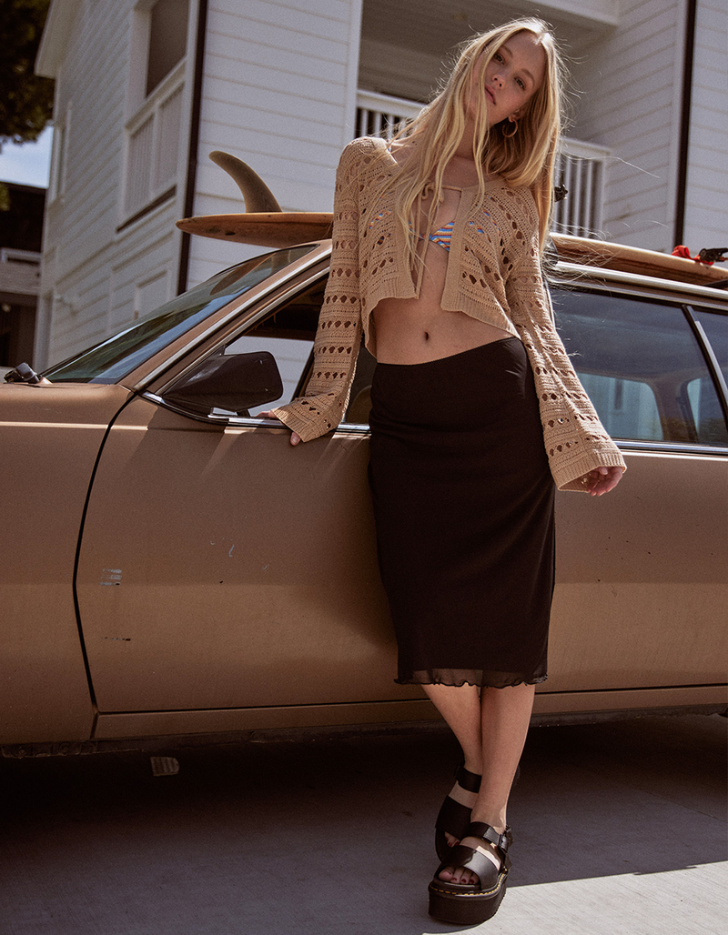 RSQ Womens Low Rise Mesh Midi Skirt image number 4