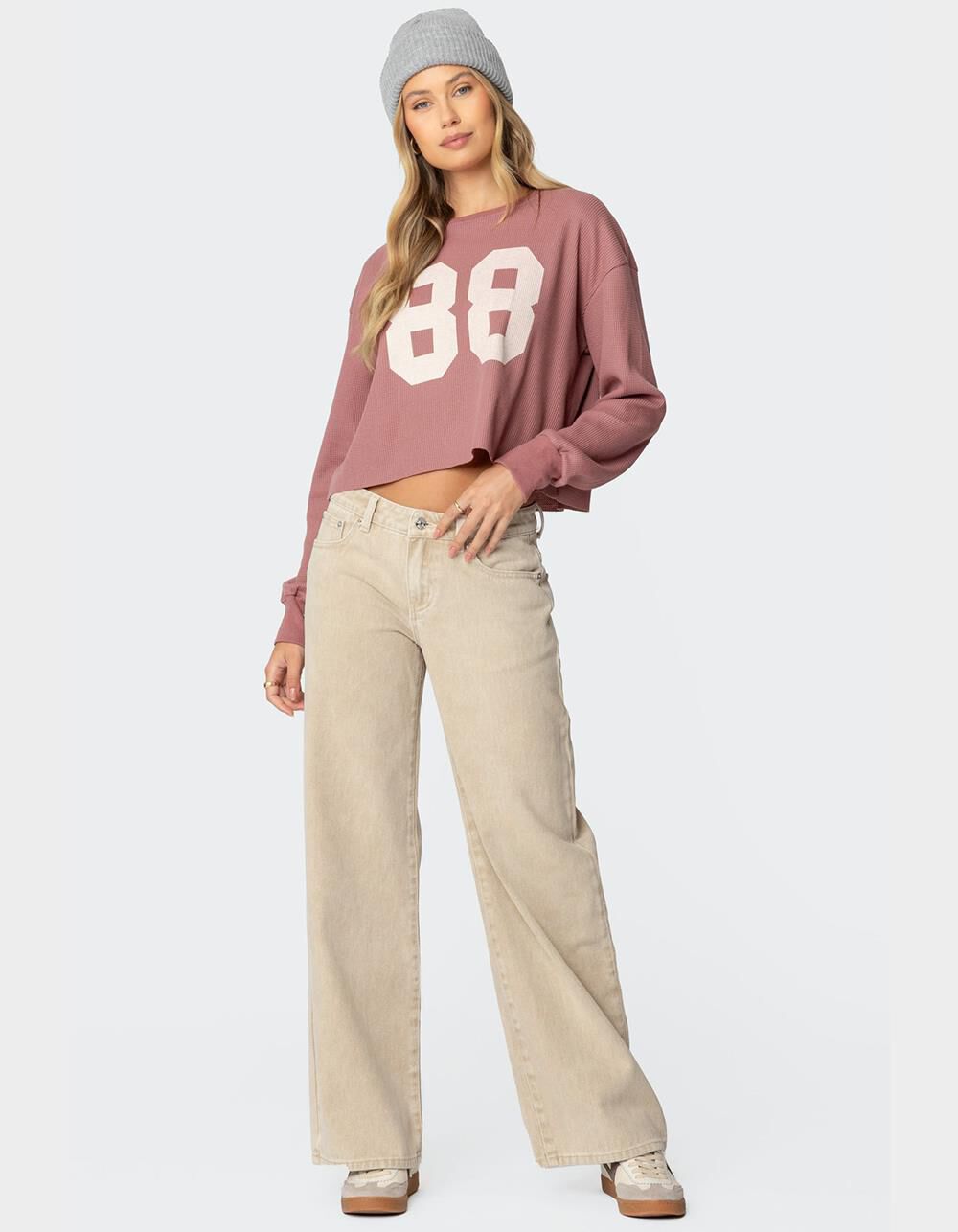 EDIKTED 88 Waffle Long Sleeve Tee - PURPLE | Tillys