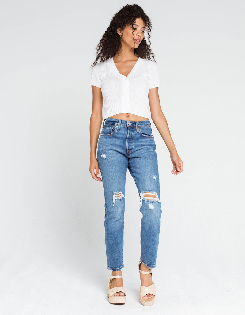 WEST OF MELROSE Knit Wit Ribbed Button Front Womens White Top image number 3