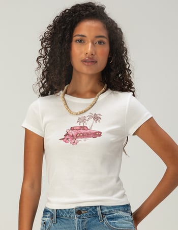 FULL TILT Car Hibiscus Womens Baby Tee Primary Image