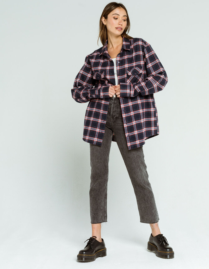 RSQ Plaid Womens Navy & Red Flannel Shirt image number 3