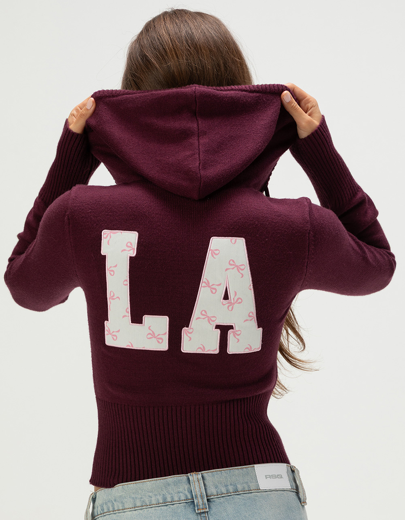 RSQ Womens LA Bow Fill Zip-Up Hooded Sweater image number 1