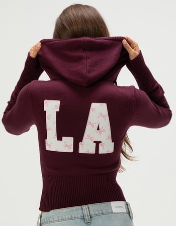 RSQ Womens LA Bow Fill Zip-Up Hooded Sweater Alternative Image