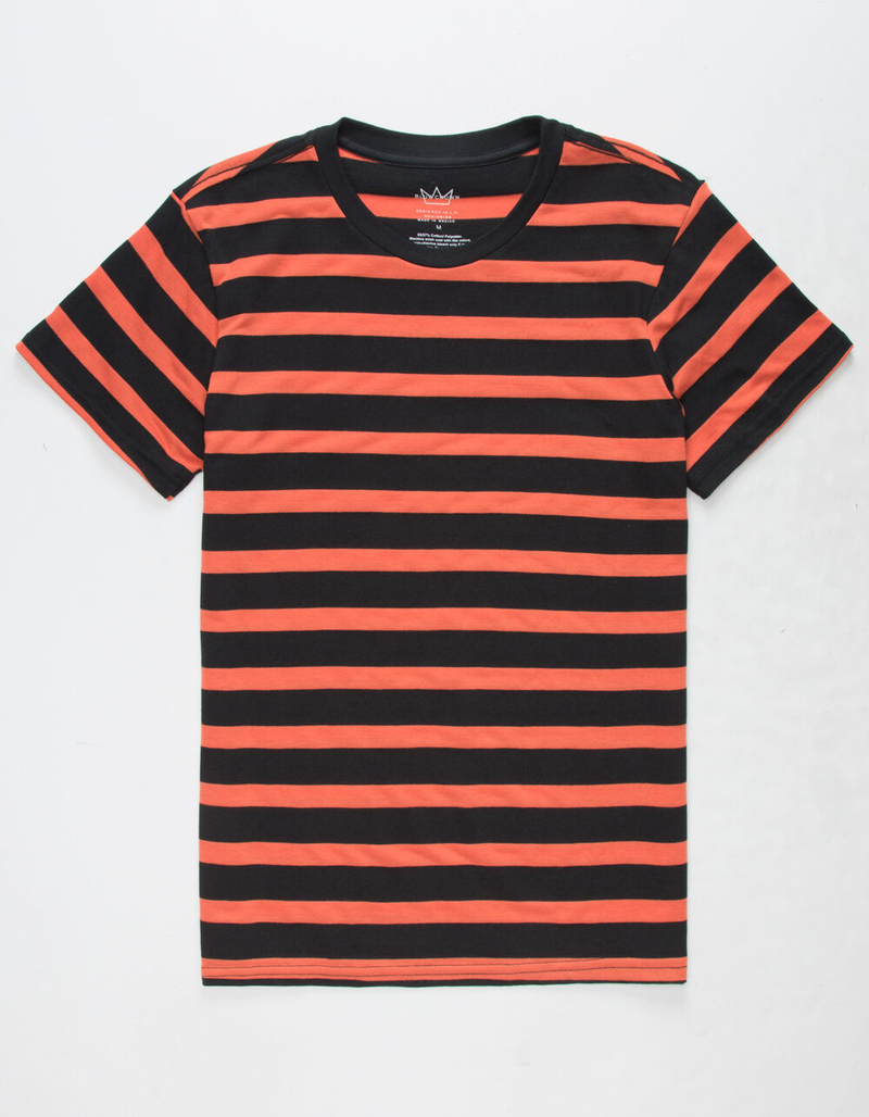 BLUE CROWN Simple Stripe Black & Orange Mens T-Shirt image number 0