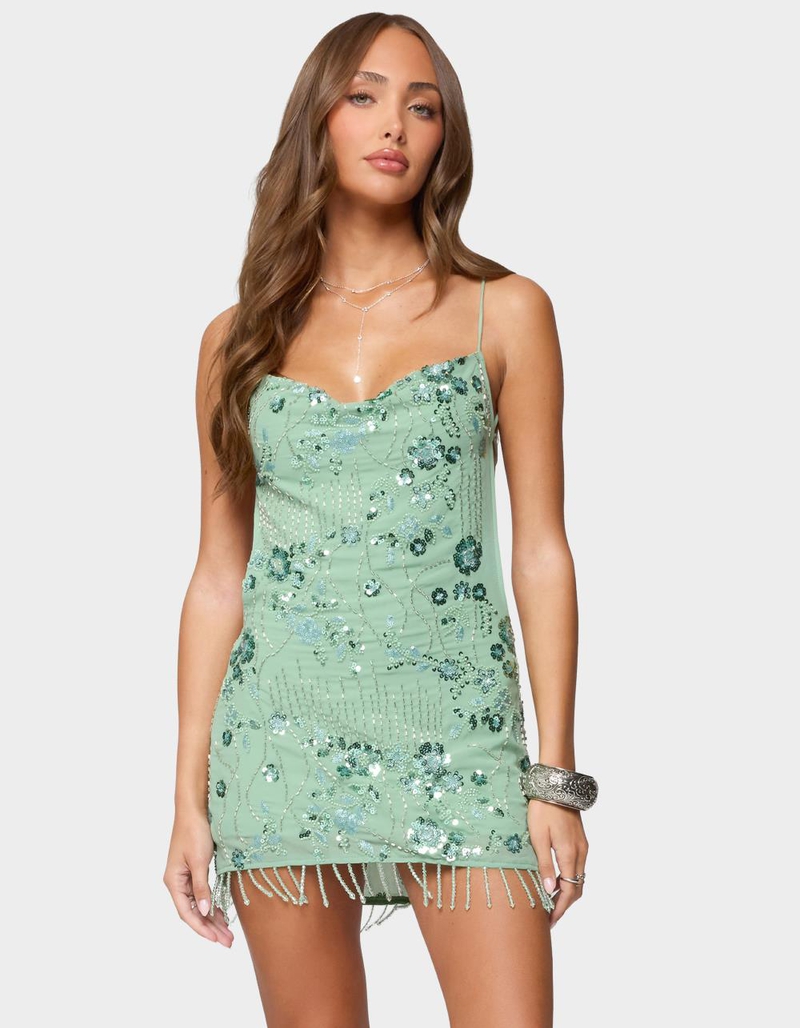 EDIKTED Embellished Fringed Backless Mini Dress image number 0