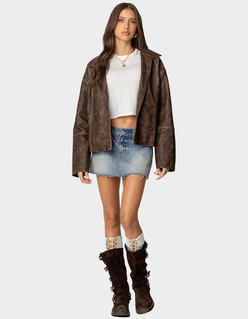 EDIKTED Oversized Washed Faux Leather Jacket image number 4