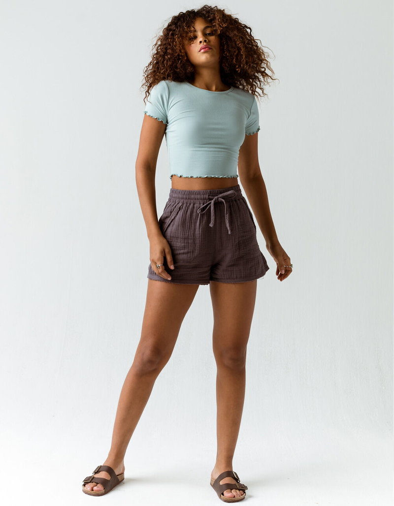 BOZZOLO Ribbed Lettuce Edge Womens Mint Crop Tee image number 3