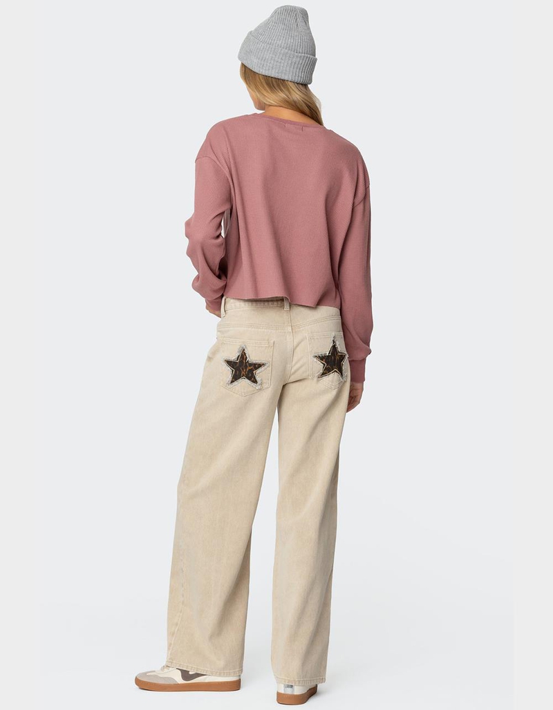 EDIKTED Leopard Star Low Rise Washed Jeans image number 3