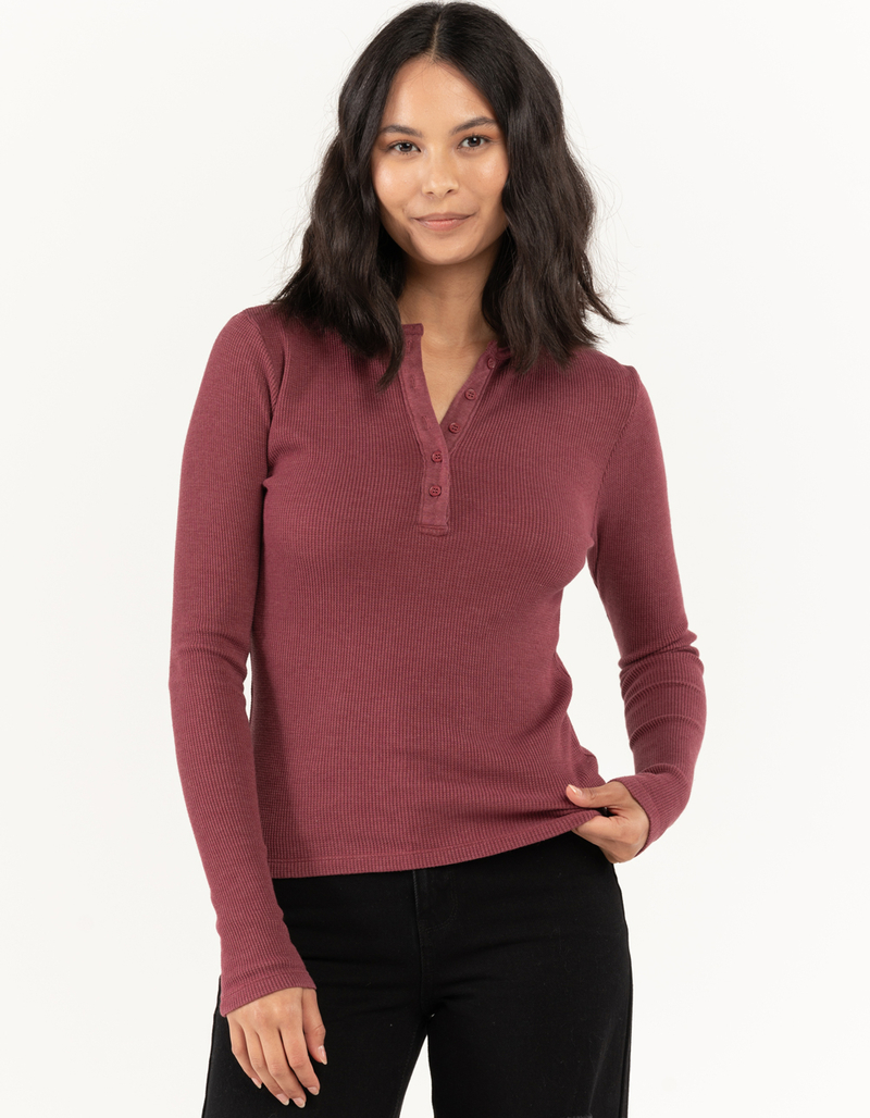 RSQ Womens Thermal Henley BURGUNDY Tillys