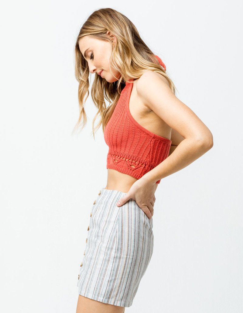 SKY AND SPARROW Crochet Crop Rust Womens Halter Top image number 1