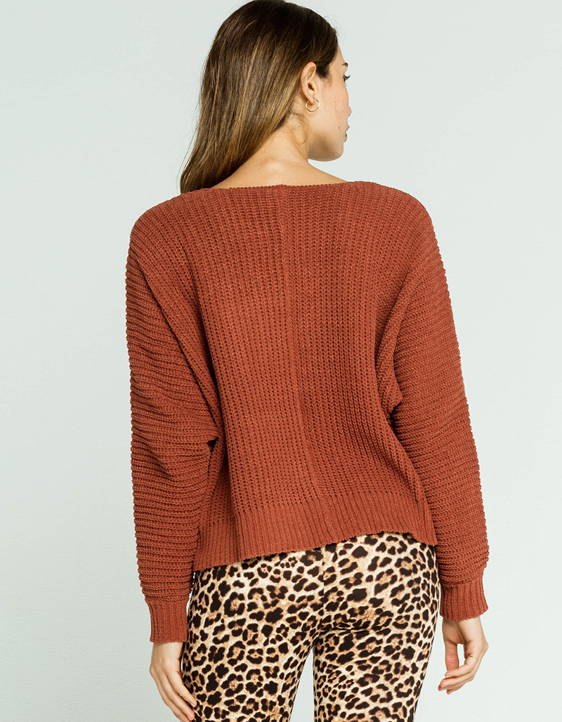 SKY AND SPARROW Chenille Dolman V Neck Womens Rust Sweater image number 2