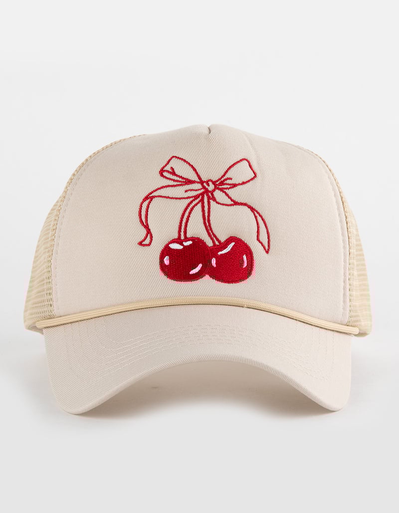 Cherry Bow Womens Embroidered Trucker Hat image number 1