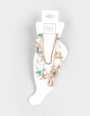 FULL TILT 3 Pack Rhinestone/Beaded/Shell Charm Anklets Primary Image