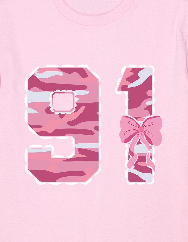 91 Pink Camo Bow Unisex Kids Tee image number 1