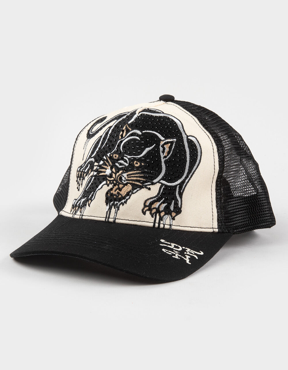ED HARDY Rhinestone Panther Womens Trucker Hat - BLACK/WHITE - ONE