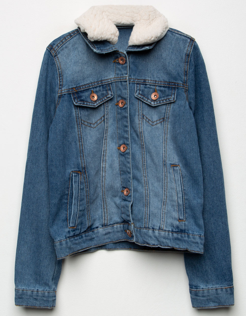 CI SONO Sherpa Collar Girls Denim Jacket MEDIUM WASH Tillys