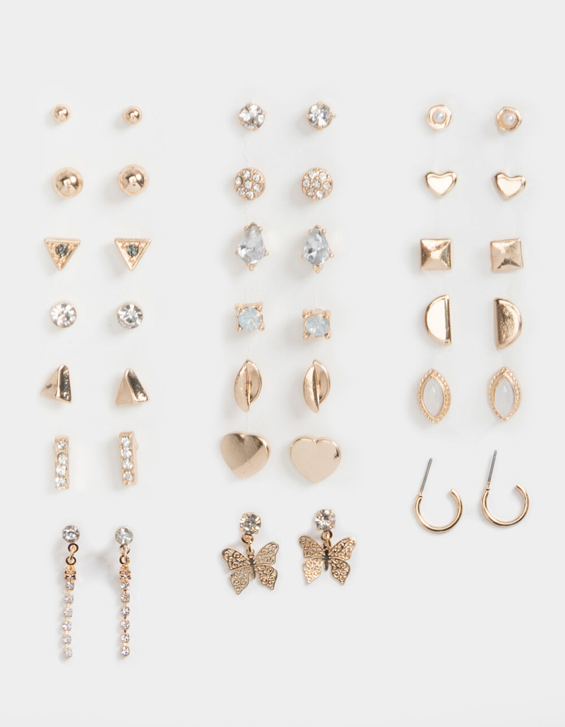 FULL TILT 20 Pair Stones & Heart Earring Set image number 0