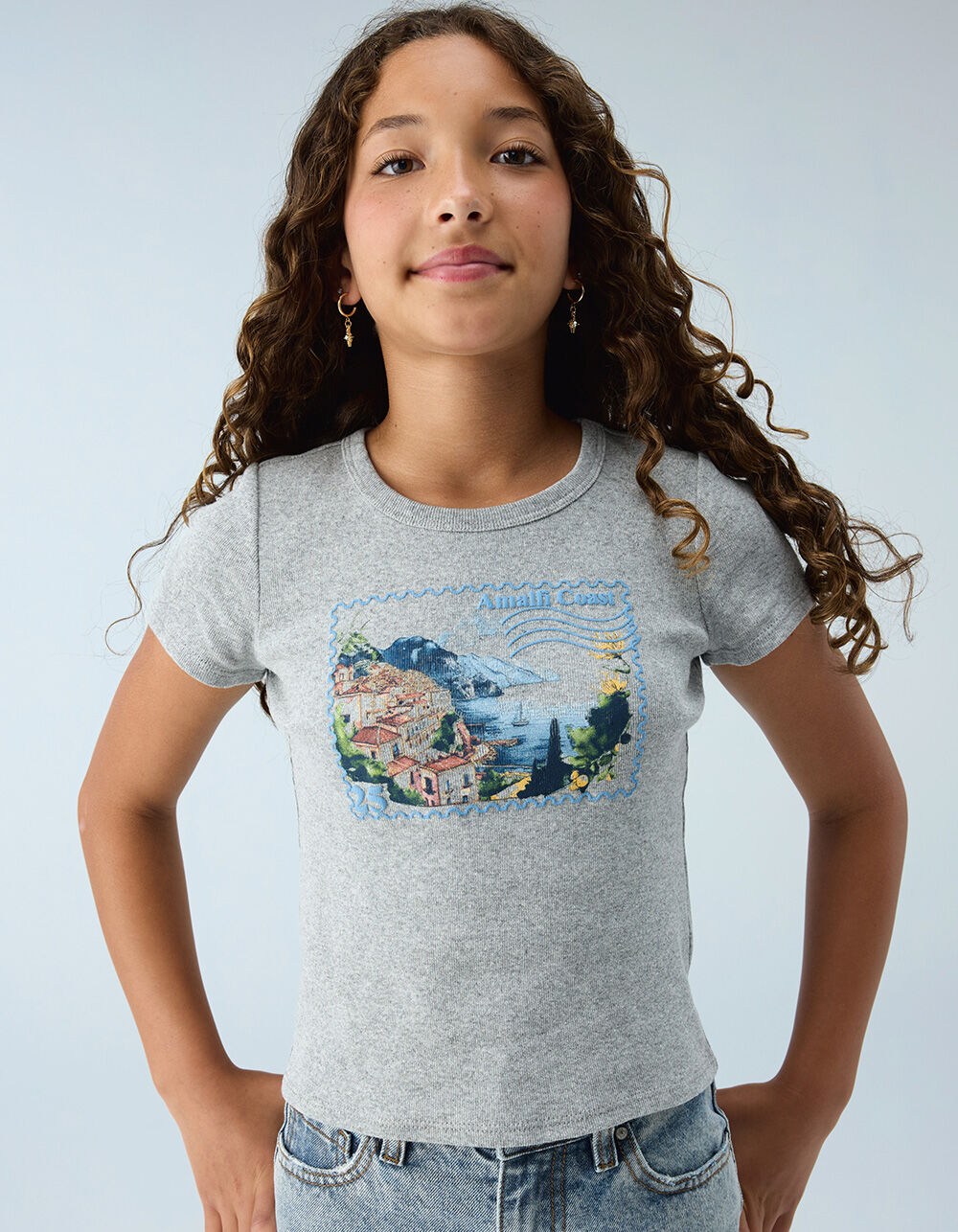 FULL TILT Amalfi Puff Postcard Girls Tee - HEATHER GRAY | Tillys