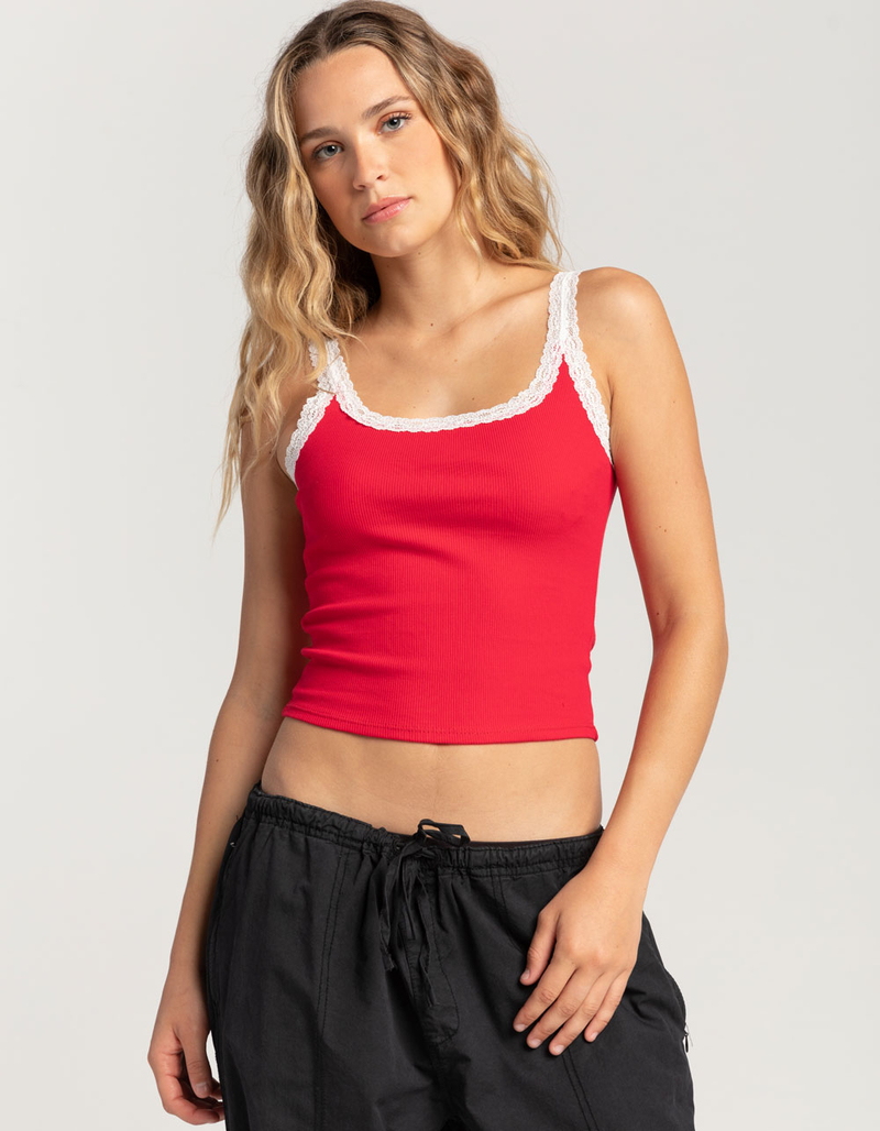 FULL TILT Lace Trim Womens Tank Top image number 0