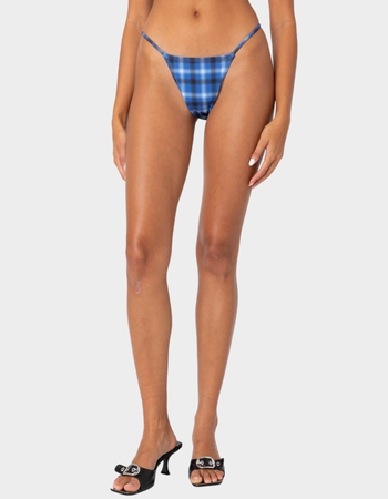EDIKTED Preppy Plaid String Bikini Bottom Primary Image