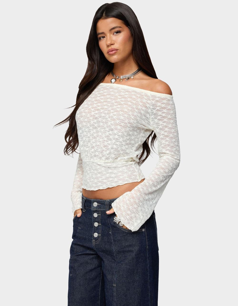 EDIKTED Alef Sheer Lace Off Shoulder Top image number 1