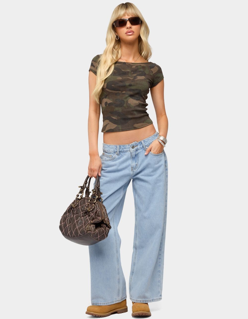 EDIKTED Lumielle Camo Boat Neck Top image number 4