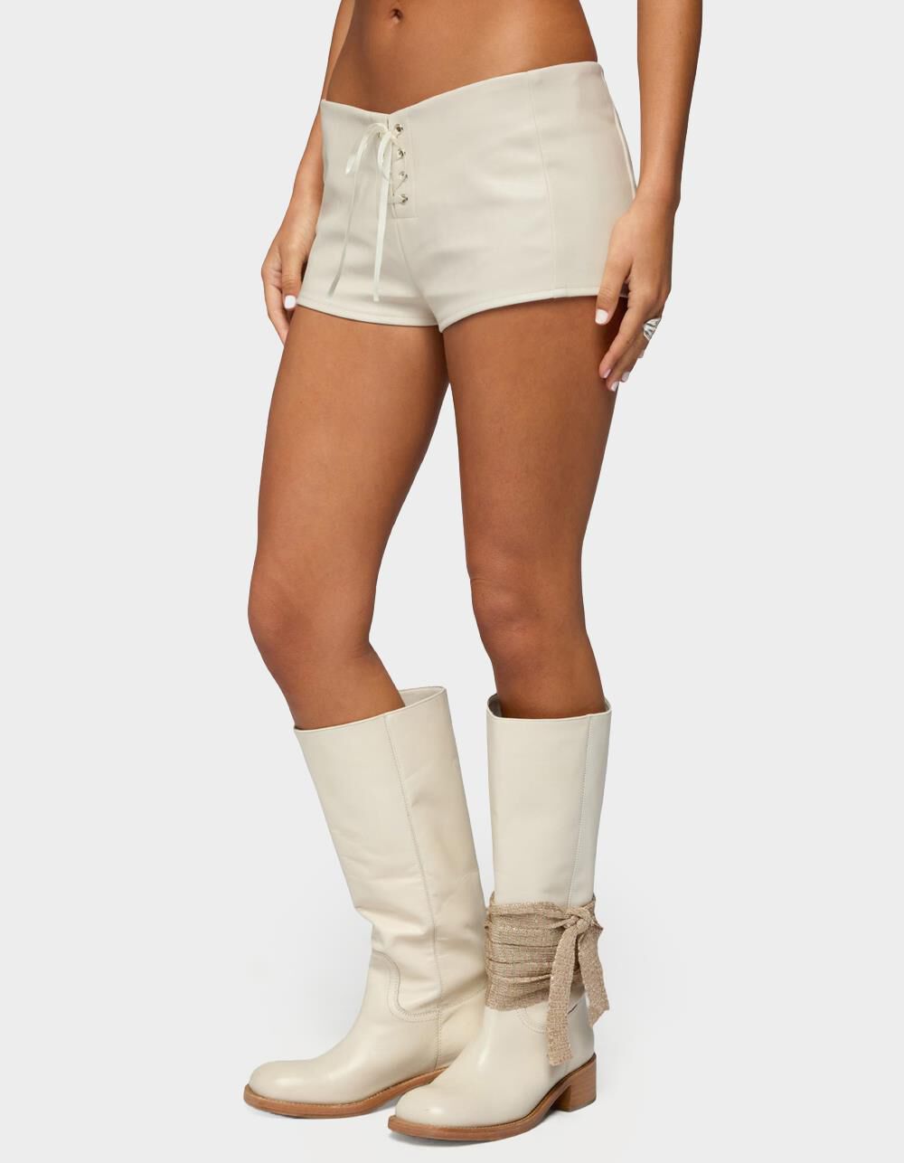 EDIKTED Wilde Lace Up Faux Leather Shorts - WHITE | Tillys