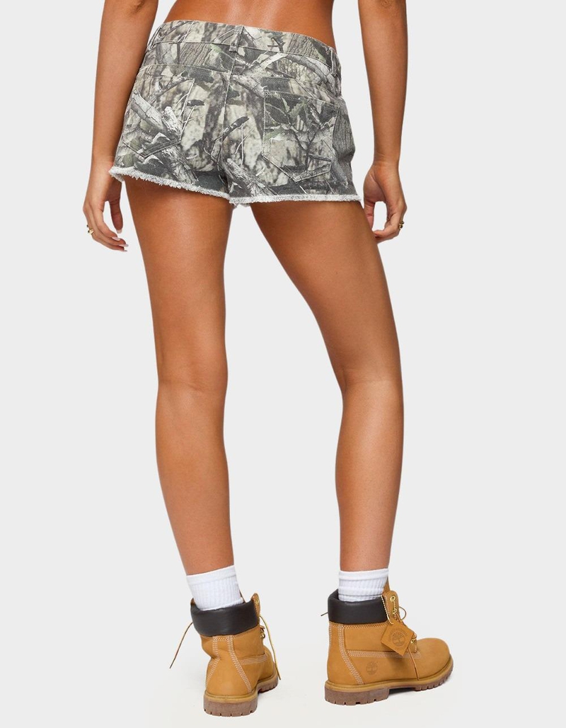 EDIKTED Joyce Camo Low Rise Denim Shorts image number 2