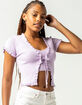FULL TILT Ruffle Trim Tie Front Womens Lavender Cardigan image number 1