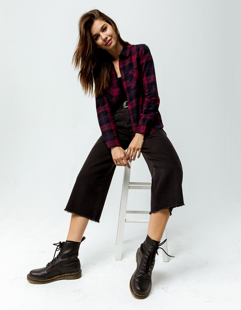 DESTINED Two Pocket Boyfriend Burgundy Womens Flannel Shirt image number 0