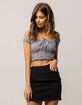 POLLY & ESTHER Gingham Off The Shoulder Womens Crop Top image number 1