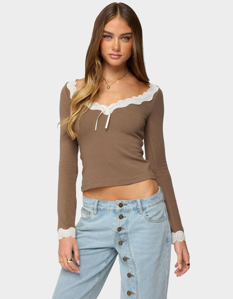 EDIKTED Contrast Lacey Long Sleeve Top image number 0