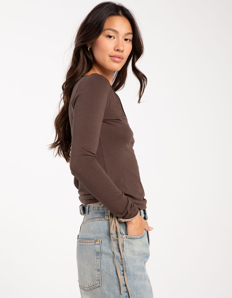 BDG Urban Outfitters Mock Layer Ruched Womens Long Sleeve Top image number 2