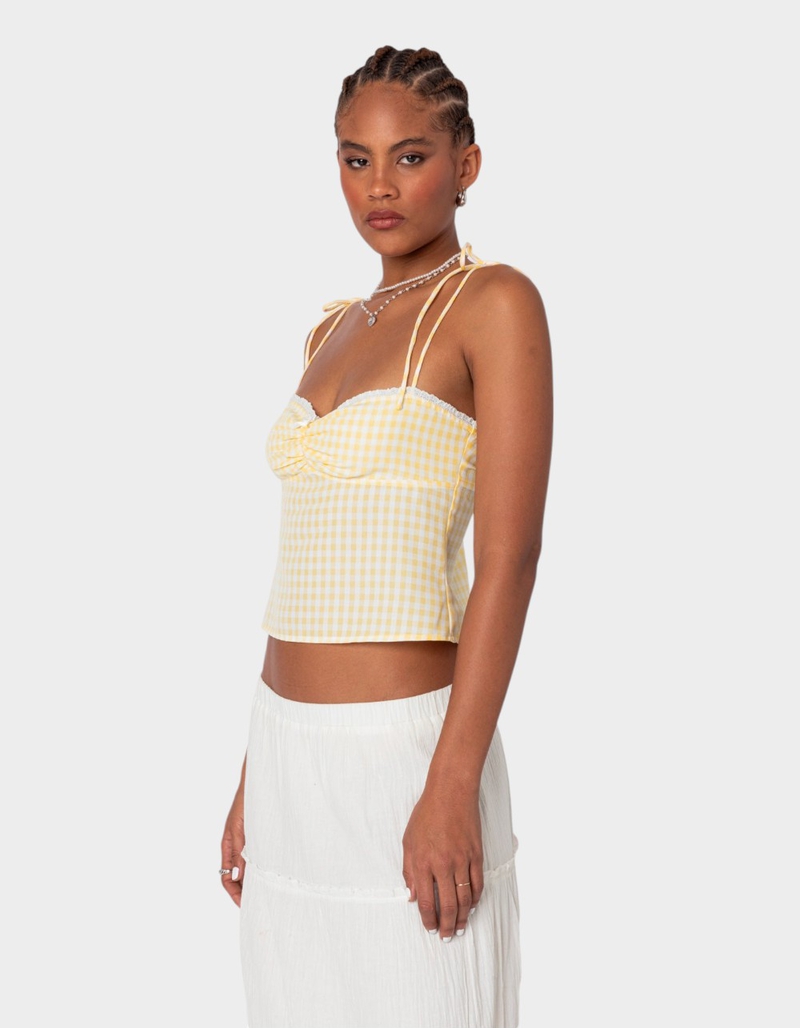 EDIKTED Billie Open Tie Back Gingham Top image number 3