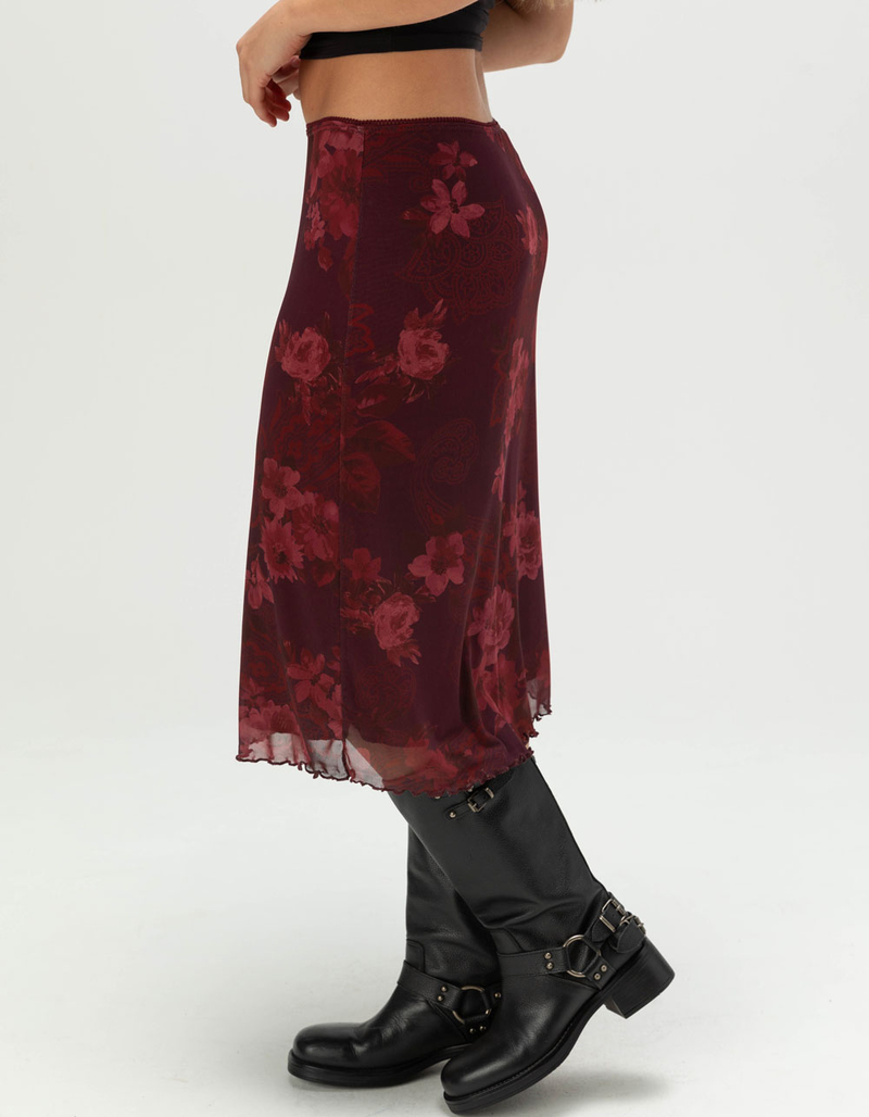 FULL TILT Low Rise Floral Womens Mesh Midi Skirt image number 2