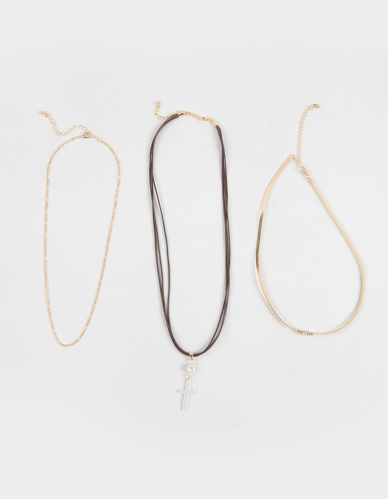 FULL TILT 5 Row Cord/Pearl/Cross Necklace image number 2