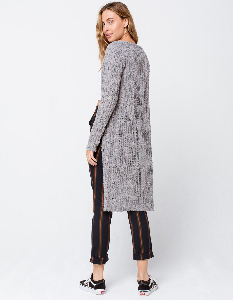 MIMI CHICA Textured Knit Drop Shoulder Womens Gray Cardigan image number 2