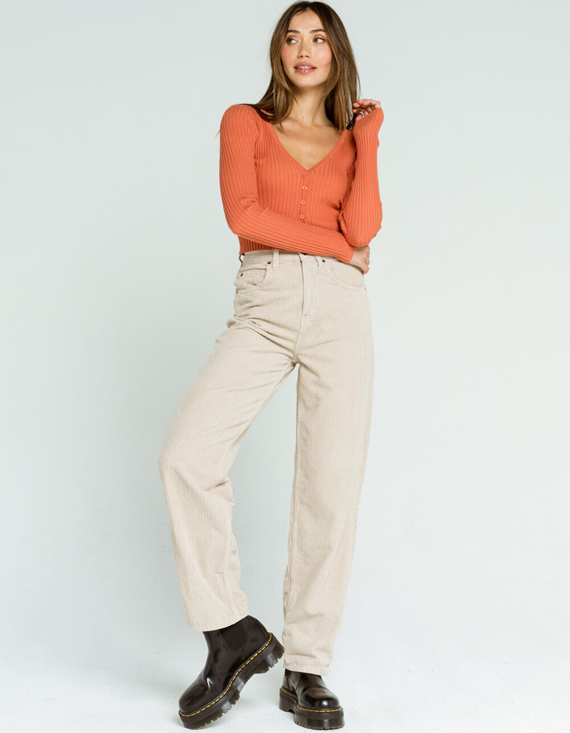 FULL TILT Button Front Womens Rust Ribbed Cardigan image number 3
